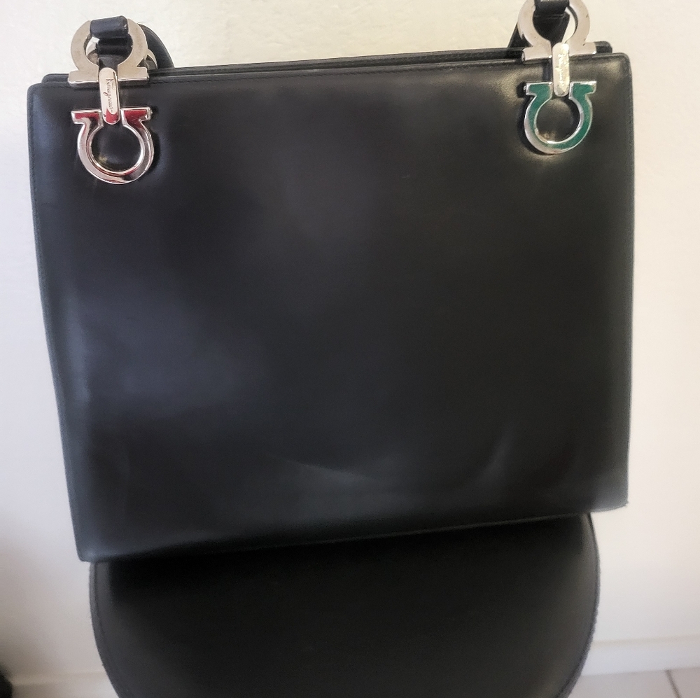 Salvatore Ferragamo Leather Black and Silver Bag